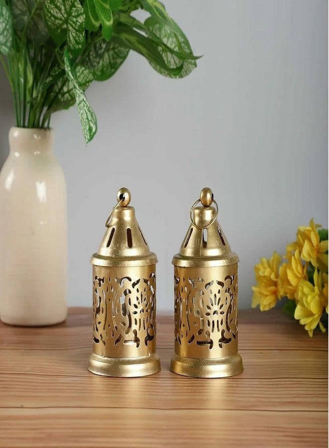 Lavish Craft فانوس لافيش كرافت المعدني المعلق مع حامل شموع وشمعة صغيرة، مزود بشمعة LED، فوانيس ذهبية عتيقة مزخرفة للمنزل، غرفة المعيشة، طاولة الطعام، الشرفة، الحديقة، المهرجانات، وكهدية (1) - Image 3